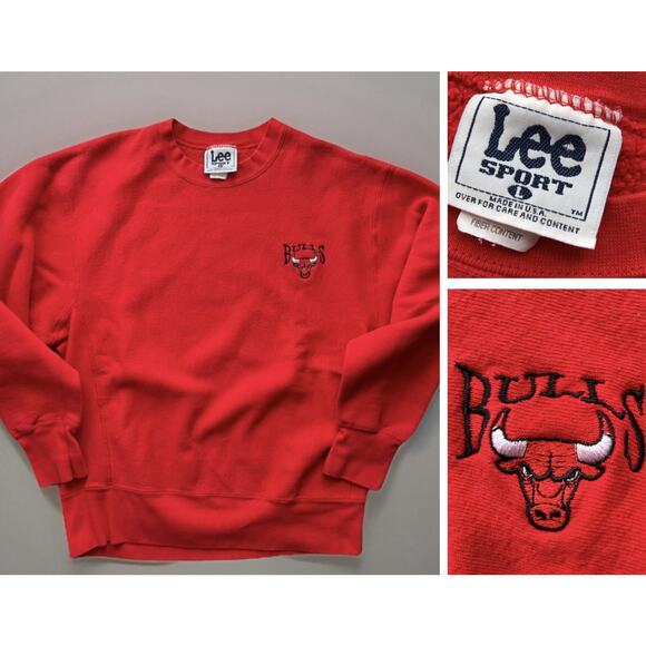 Vintage Chicago Bulls Sweatshirt Lee Nutmeg Mills Embroidered Red Large USA 90s - Picture 1 of 16